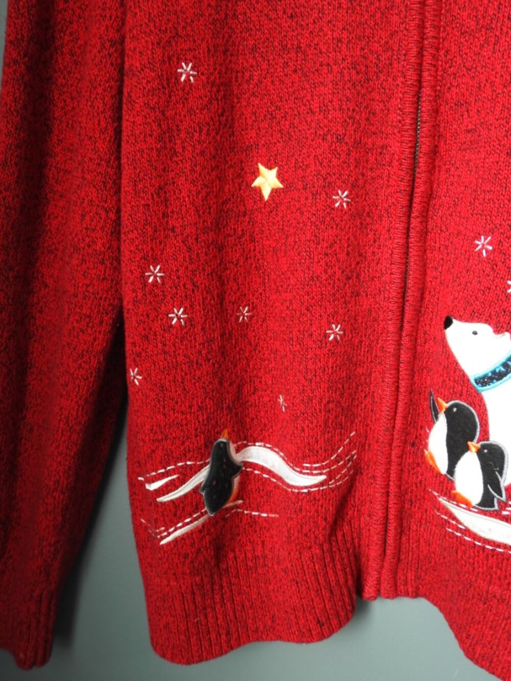 Christopher & Banks Christmas Holiday Full Zip Knit Sweater Cardigan Large - Picture 3 of 8
